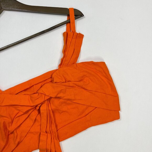 NWOT Farm Rio Orange Bow Linen Crop Top Square Neck Sleeveless Statement Tank M - Picture 6 of 16